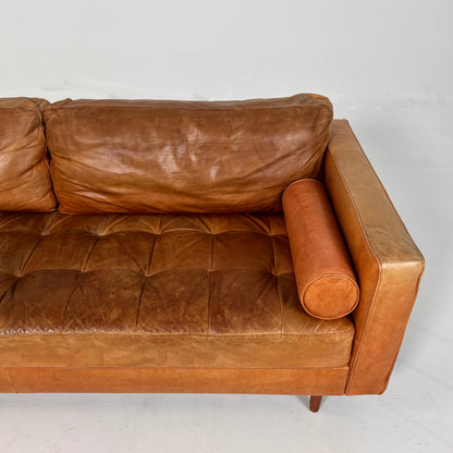 Structube Kinsey leather 3 seater sofa. MCM cognac couch. delivery available