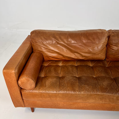 Structube Kinsey leather 3 seater sofa. MCM cognac couch. delivery available