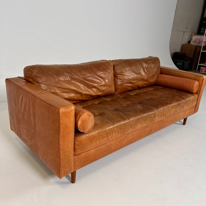 Structube Kinsey leather 3 seater sofa. MCM cognac couch. delivery available
