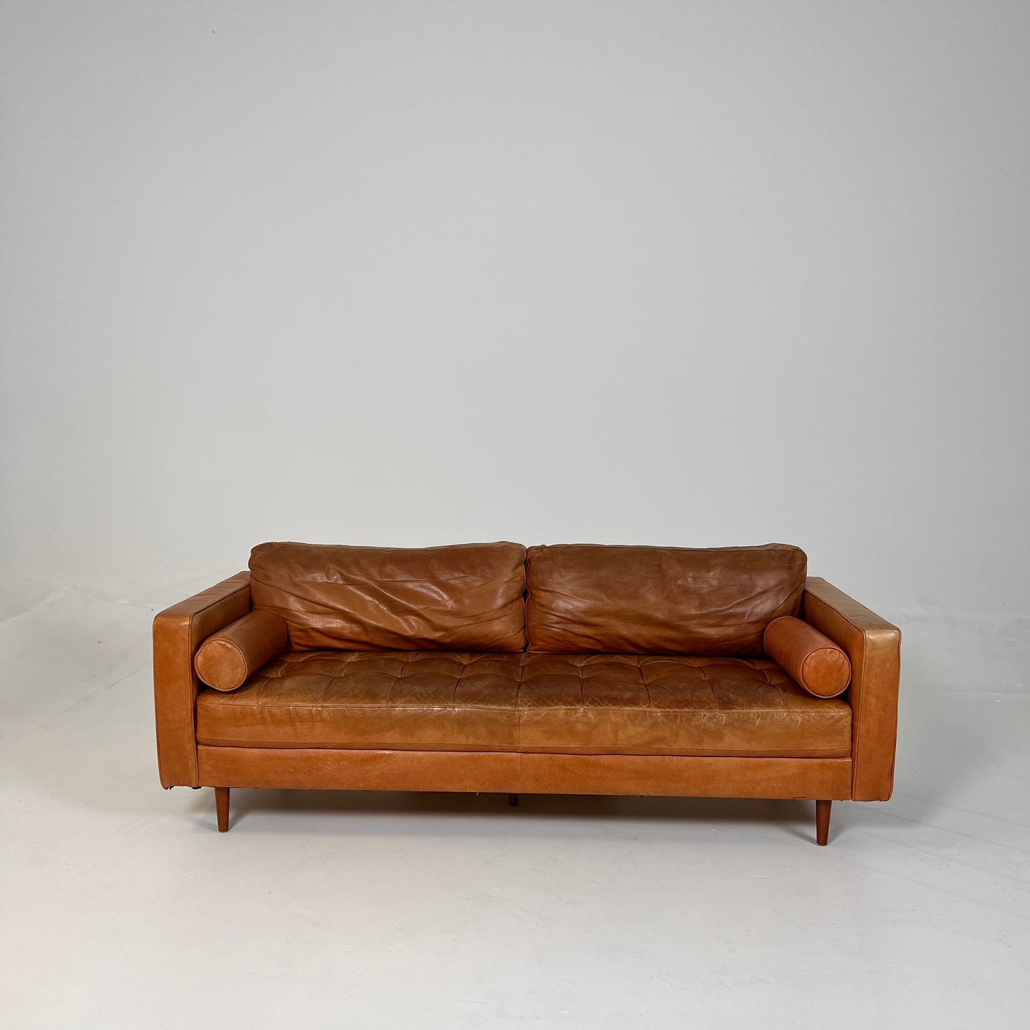 Structube Kinsey leather 3 seater sofa. MCM cognac couch. delivery available