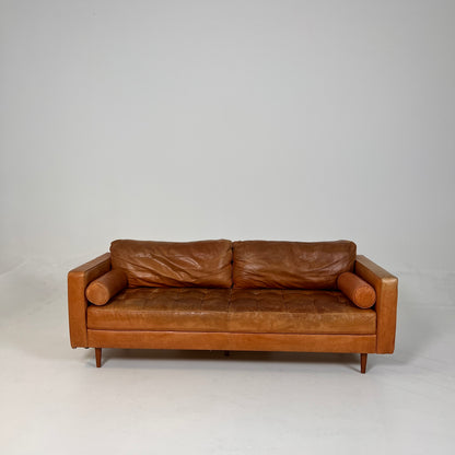 Structube Kinsey leather 3 seater sofa. MCM cognac couch. delivery available