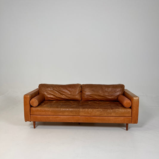 Structube Kinsey leather 3 seater sofa. MCM cognac couch. delivery available
