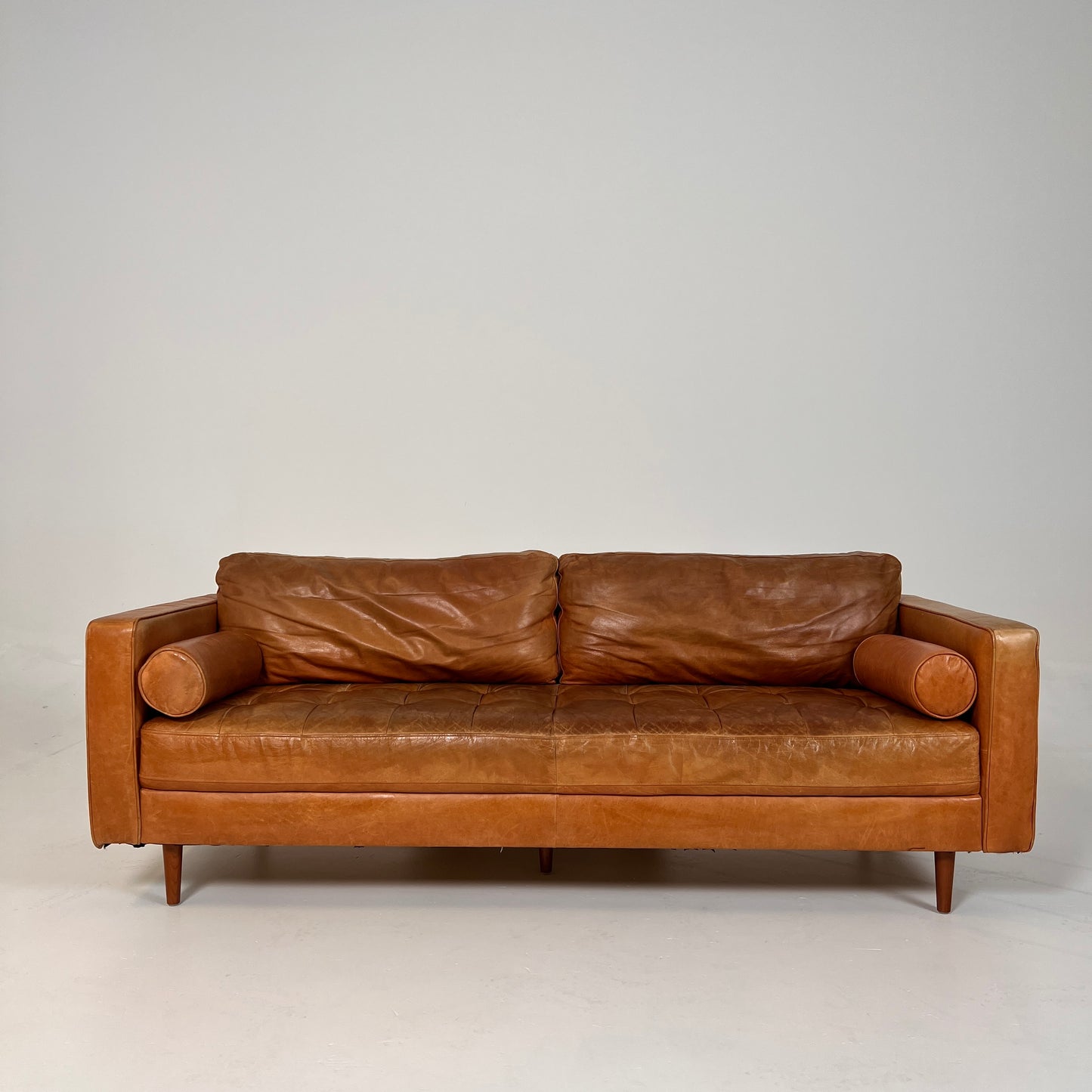 Structube Kinsey leather 3 seater sofa. MCM cognac couch. delivery available