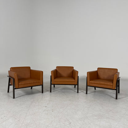 Cognac Armchairs. Faux leather and metal chairs. Delivery available