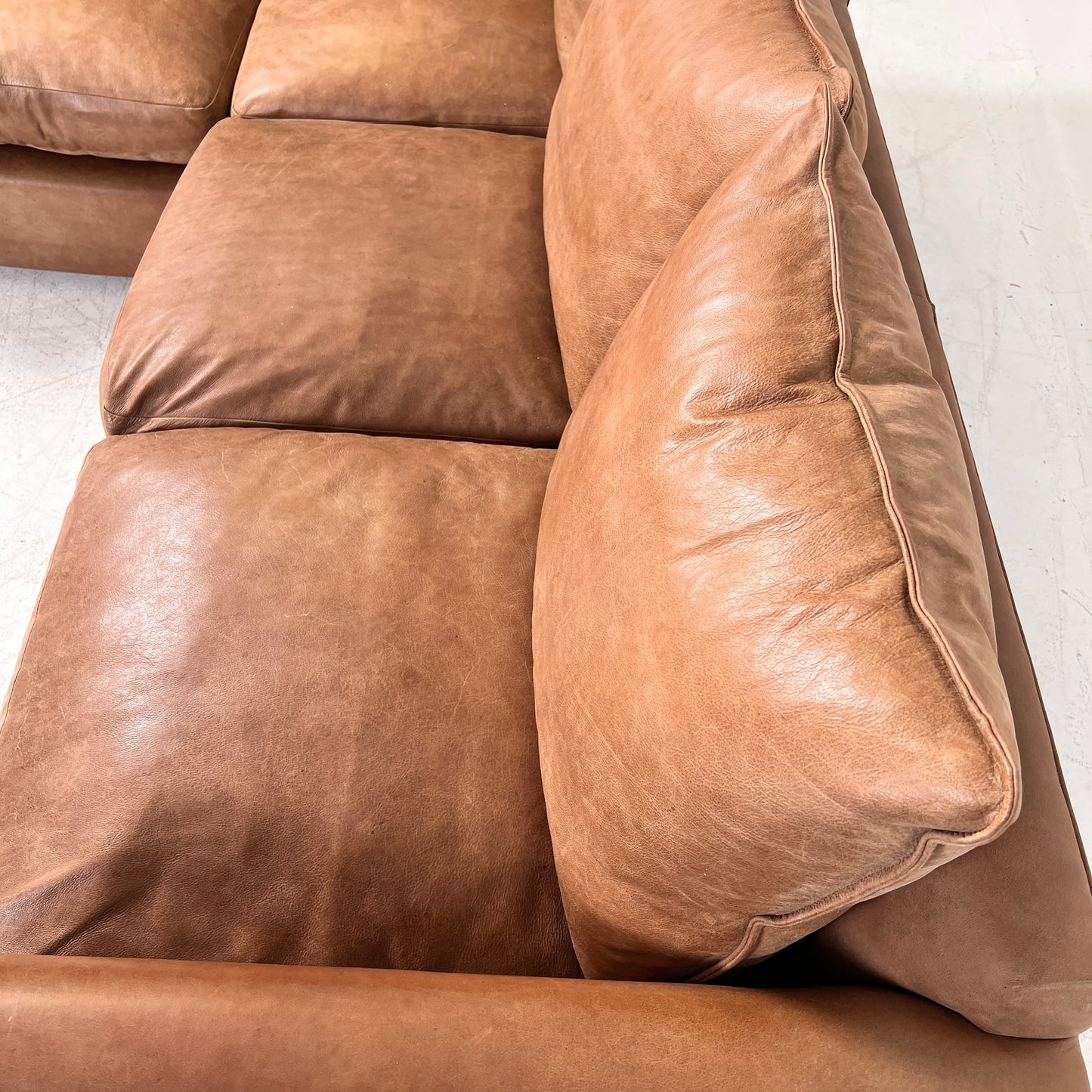 Genuine Leather Sectional. Distressed leather L shaped sofa couch