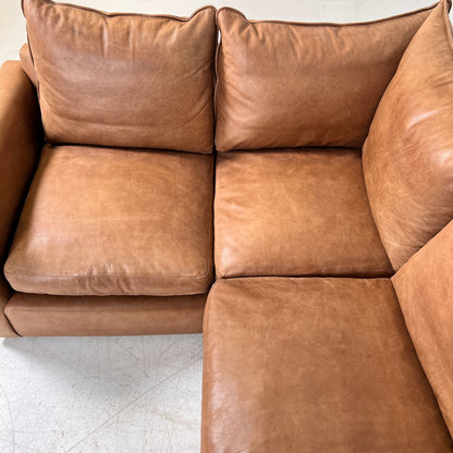 Genuine Leather Sectional. Distressed leather L shaped sofa couch