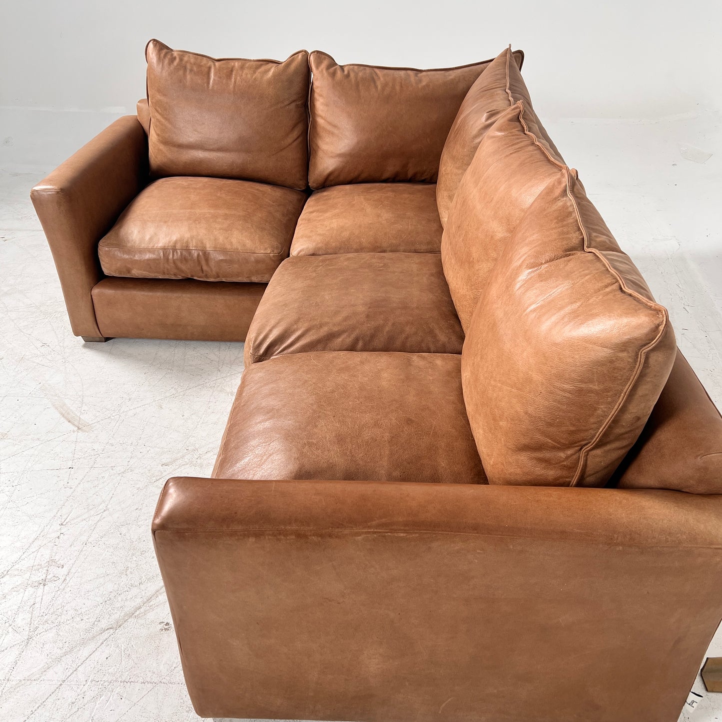 Genuine Leather Sectional. Distressed leather L shaped sofa couch