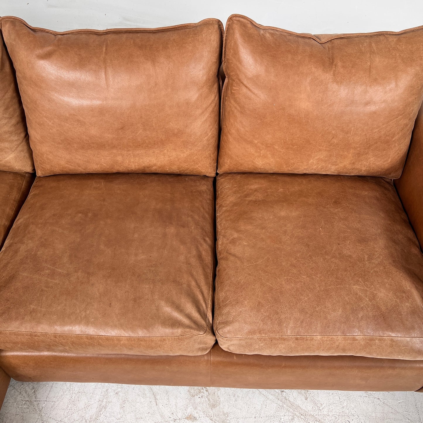 Genuine Leather Sectional. Distressed leather L shaped sofa couch