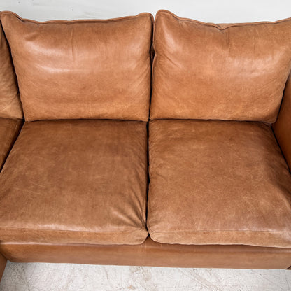 Genuine Leather Sectional. Distressed leather L shaped sofa couch