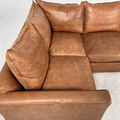 Genuine Leather Sectional. Distressed leather L shaped sofa couch