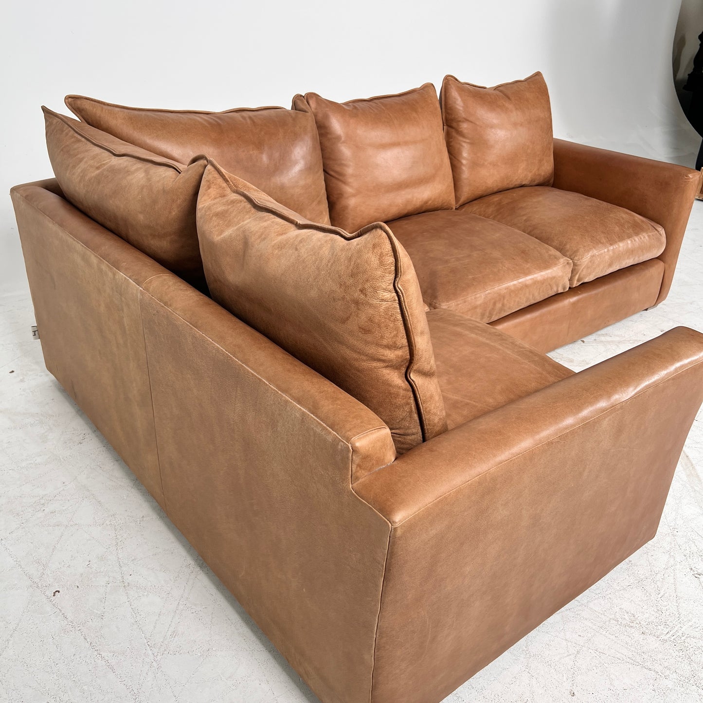 Genuine Leather Sectional. Distressed leather L shaped sofa couch