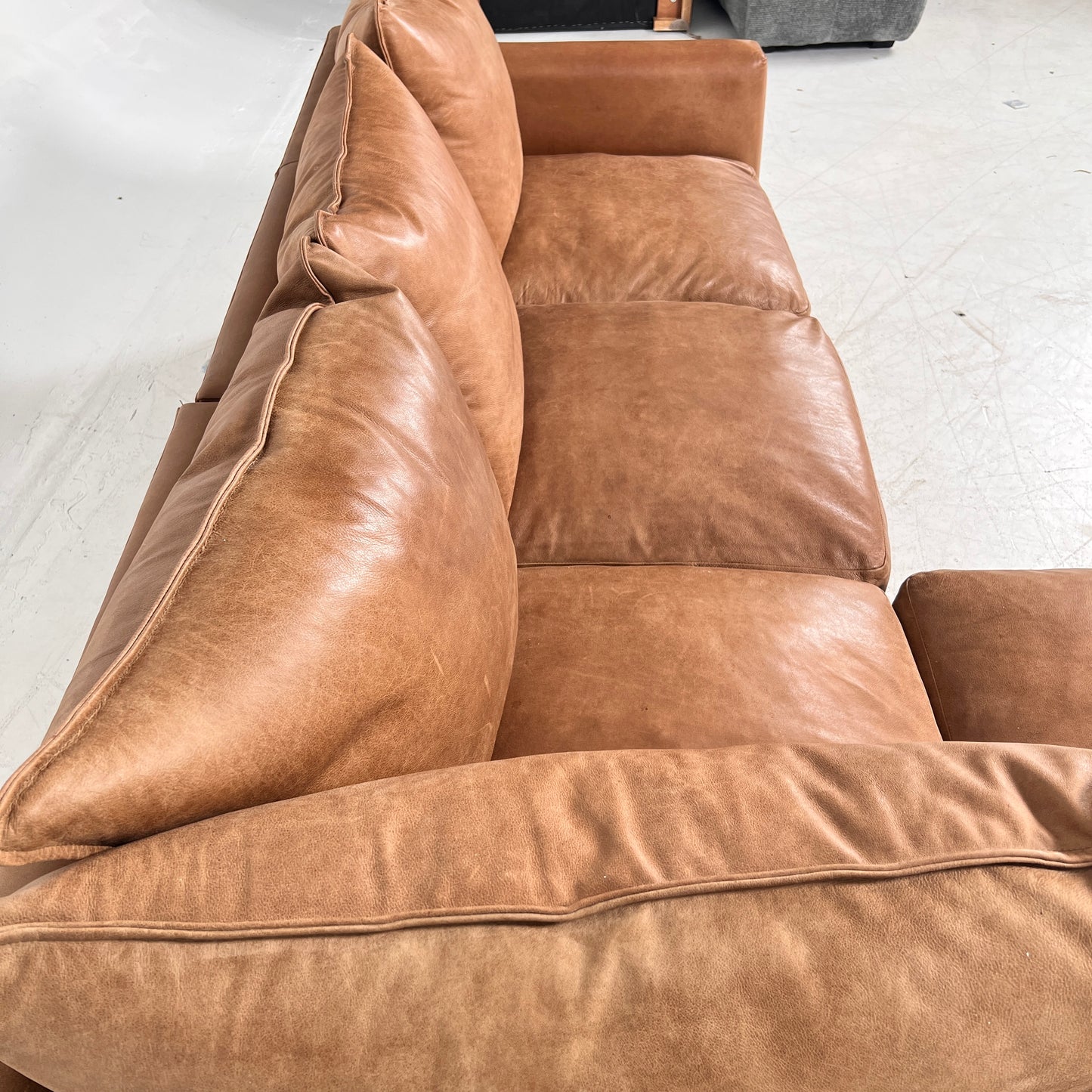 Genuine Leather Sectional. Distressed leather L shaped sofa couch