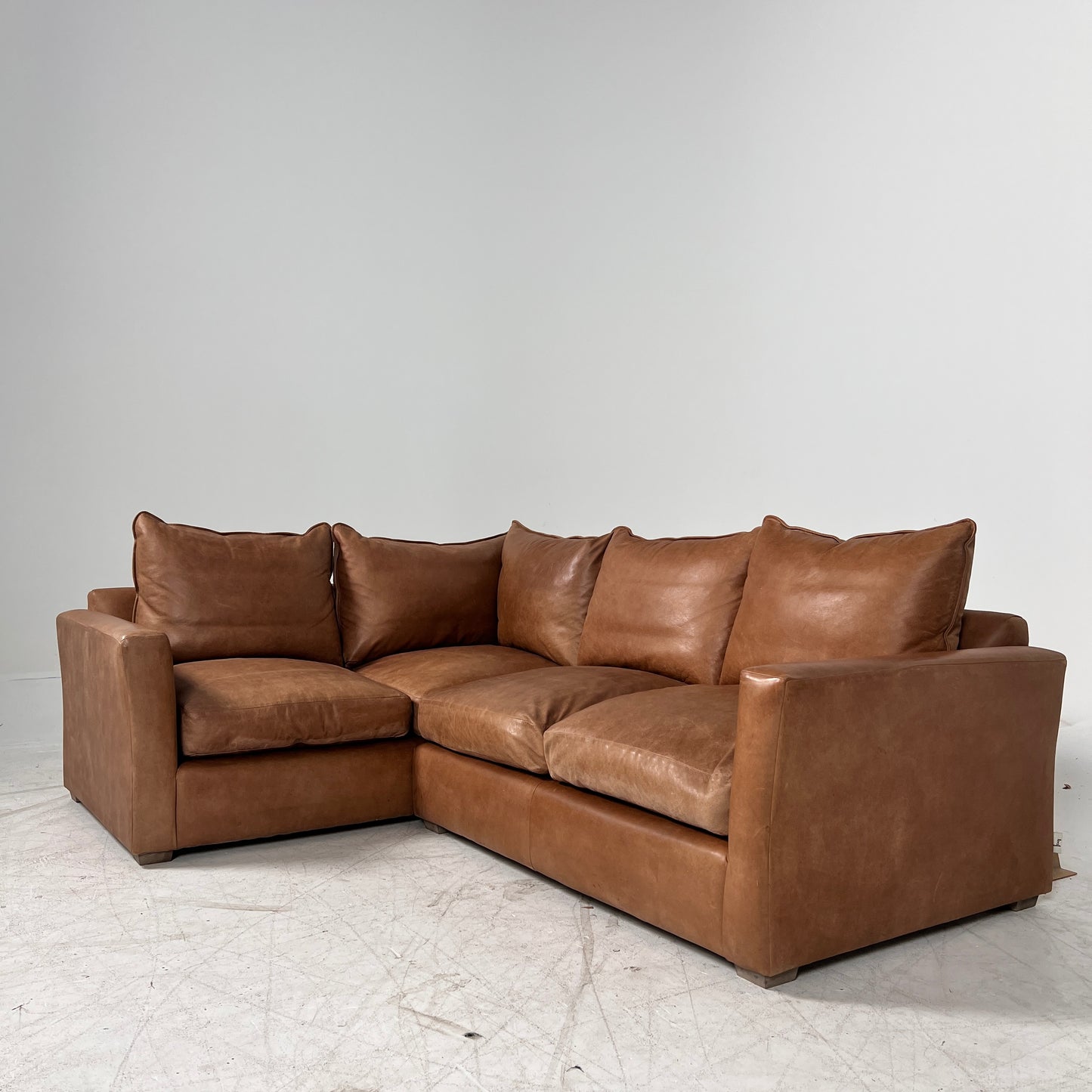 Genuine Leather Sectional. Distressed leather L shaped sofa couch