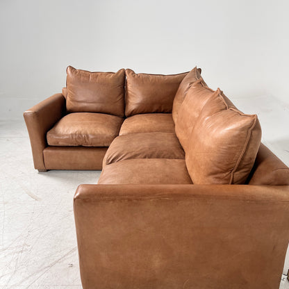 Genuine Leather Sectional. Distressed leather L shaped sofa couch