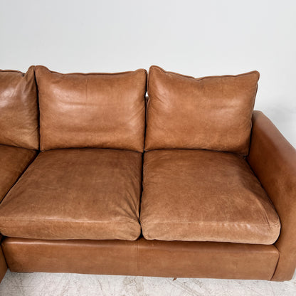 Genuine Leather Sectional. Distressed leather L shaped sofa couch