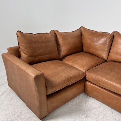 Genuine Leather Sectional. Distressed leather L shaped sofa couch
