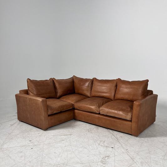 Genuine Leather Sectional. Distressed leather L shaped sofa couch