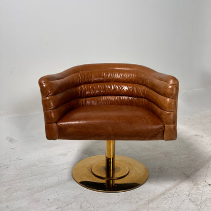 CB2 swivel Armchair. Real Saddle Leather accent chair. Delivery available