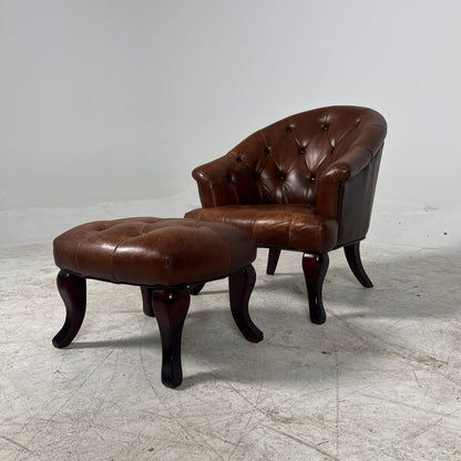 Profilia Leather Armchair plus ottoman. Decorative chair.