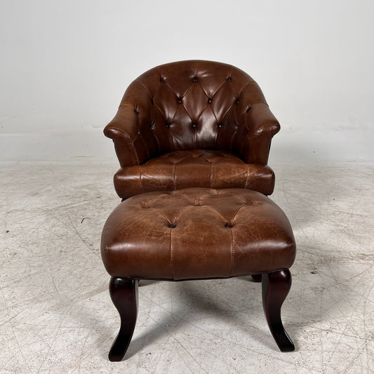 Profilia Leather Armchair plus ottoman. Decorative chair.