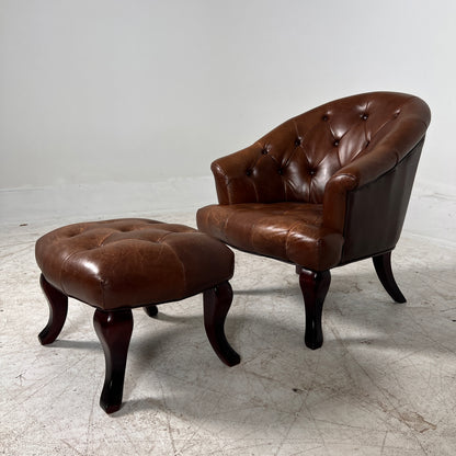 Profilia Leather Armchair plus ottoman. Decorative chair.