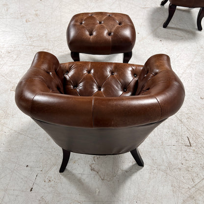 Profilia Leather Armchair plus ottoman. Decorative chair.