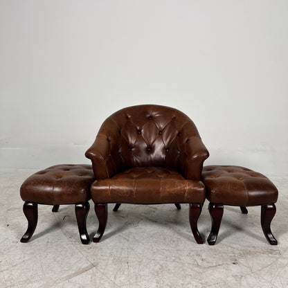 Profilia Leather Armchair plus ottoman. Decorative chair.