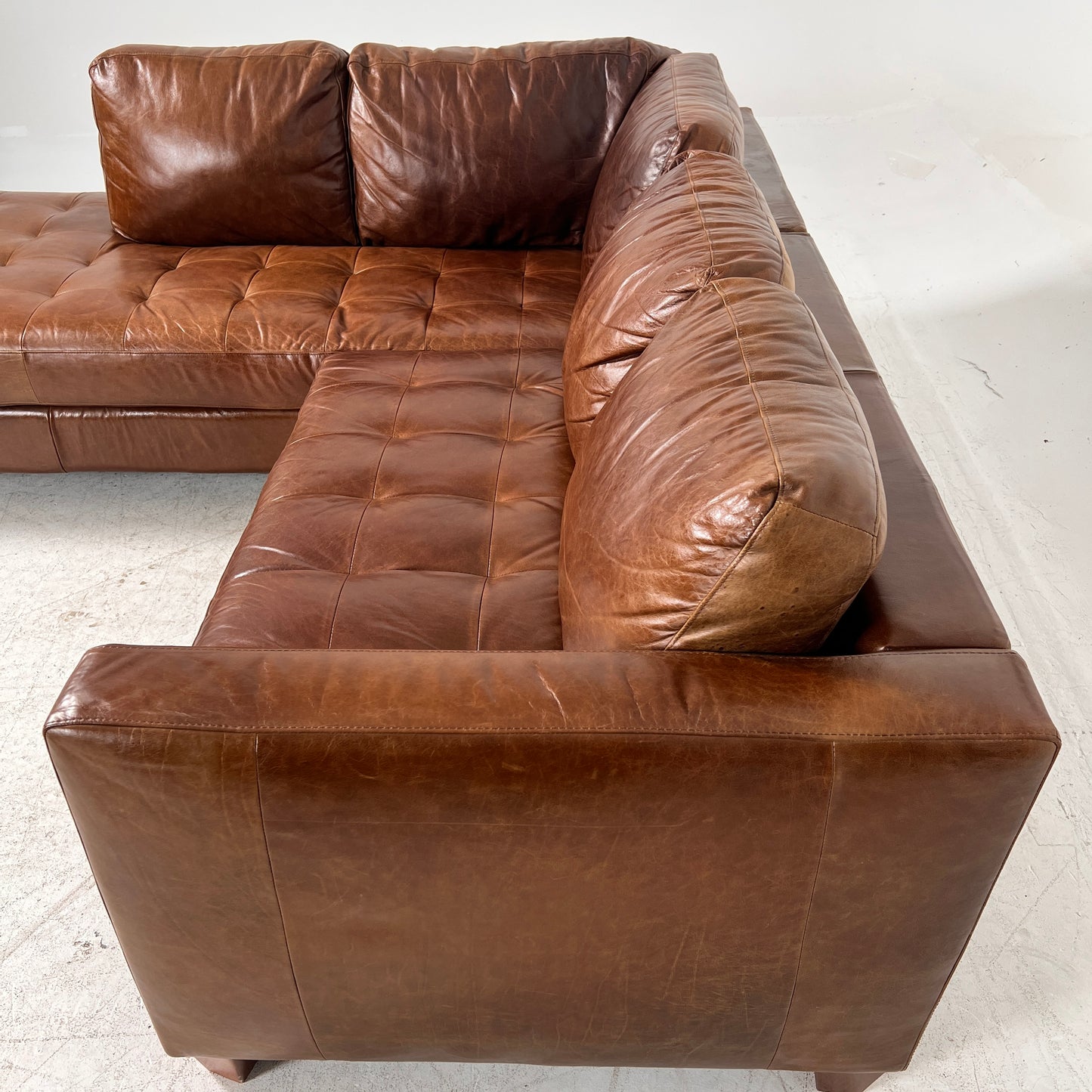 Natuzzi Editions Leather Sectional. Distressed Leather L shaped sofa couch. Delivery available