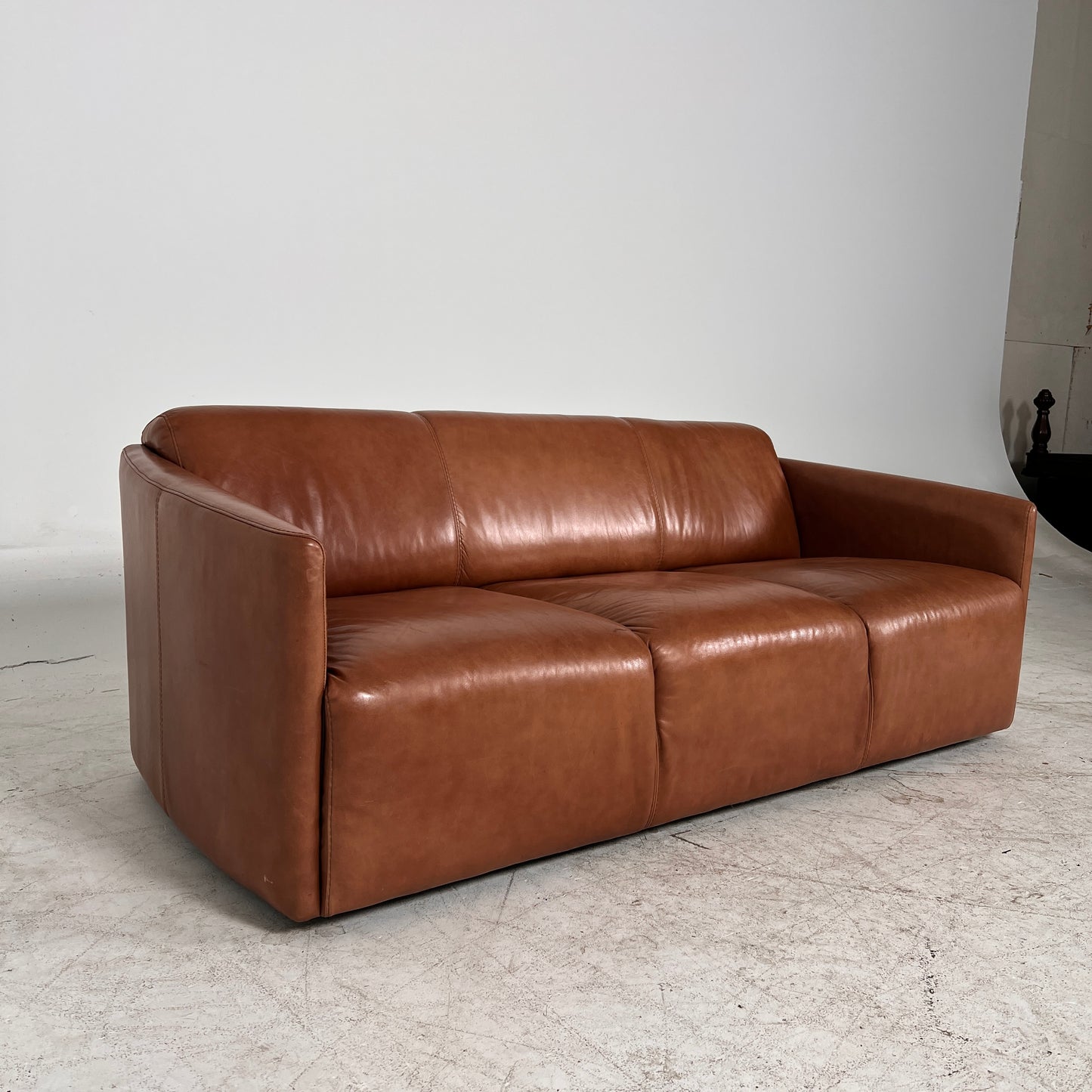 Nicoletti Leather 3 seater sofa. Italian Cognac couch. Delivery available