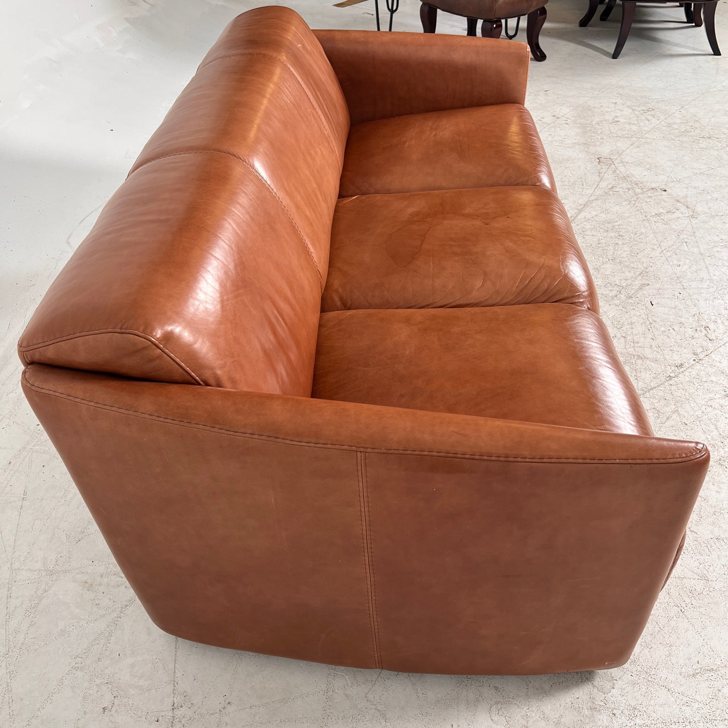 Nicoletti Leather 3 seater sofa. Italian Cognac couch. Delivery available
