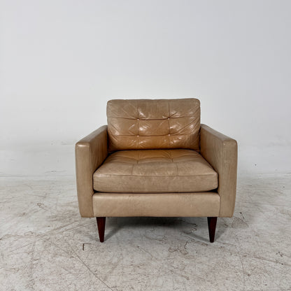 Crate and Barrel leather chair. Distressed leather armchair.