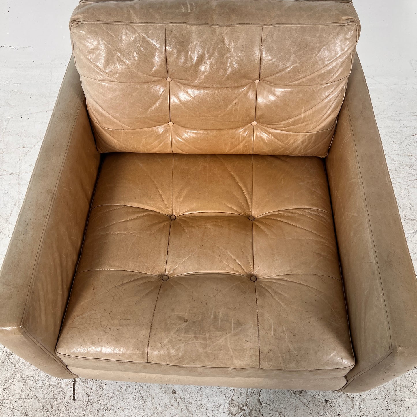 Crate and Barrel leather chair. Distressed leather armchair.