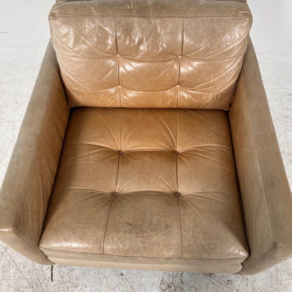 Crate and Barrel leather chair. Distressed leather armchair.