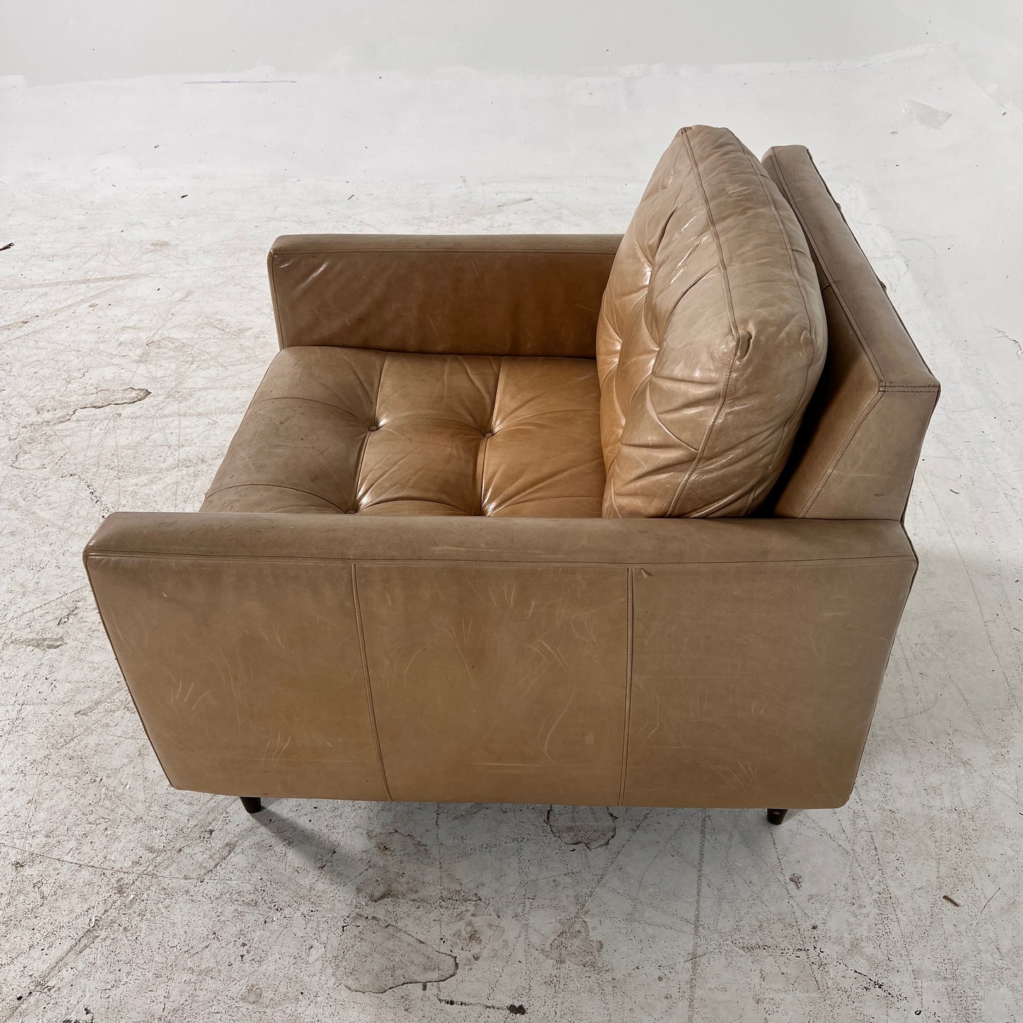 Crate and Barrel leather chair. Distressed leather armchair.