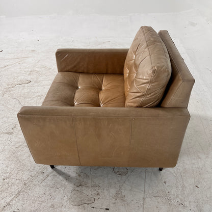 Crate and Barrel leather chair. Distressed leather armchair.