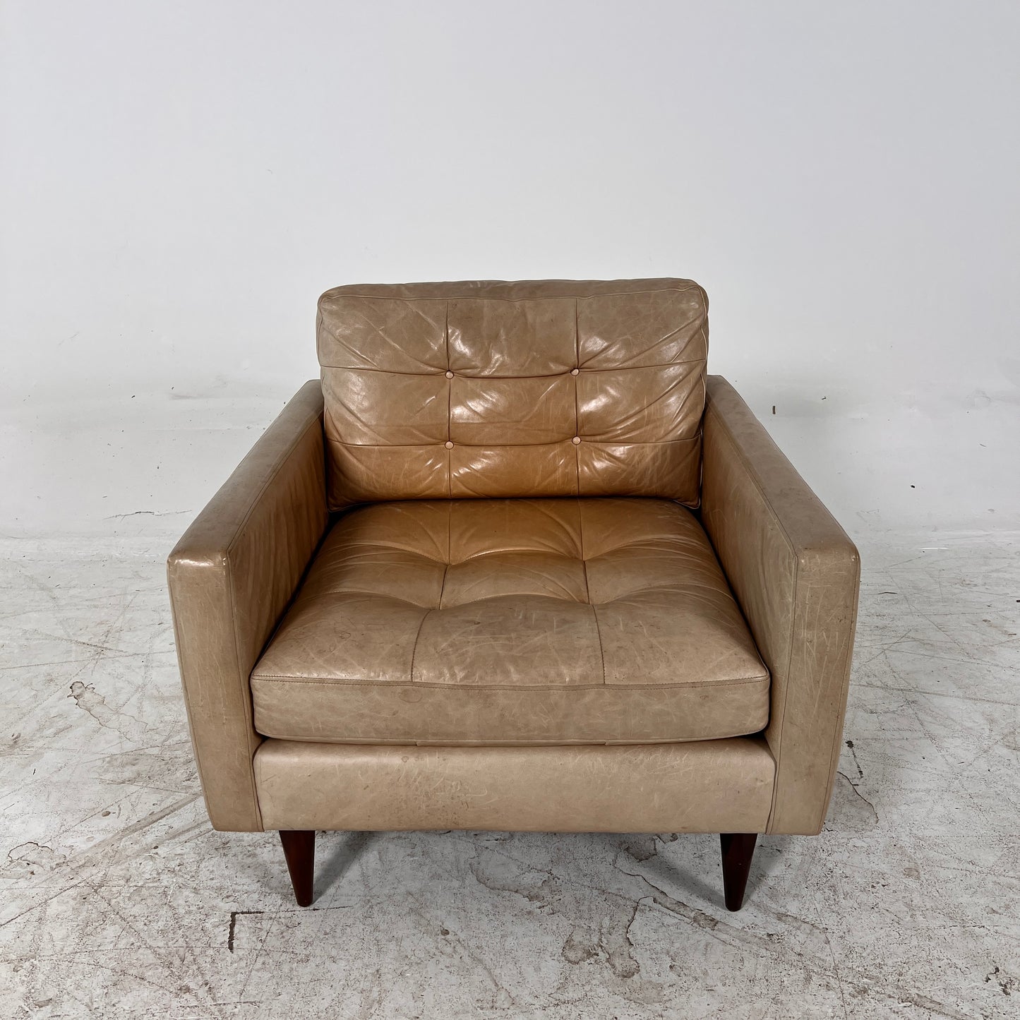 Crate and Barrel leather chair. Distressed leather armchair.