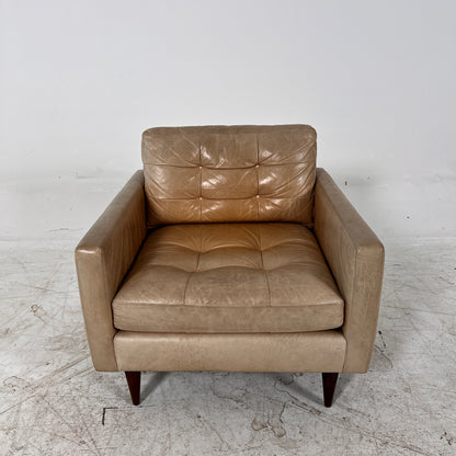 Crate and Barrel leather chair. Distressed leather armchair.