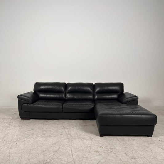 Black Leather Sectional. L shaped sofa couch. Delivery available