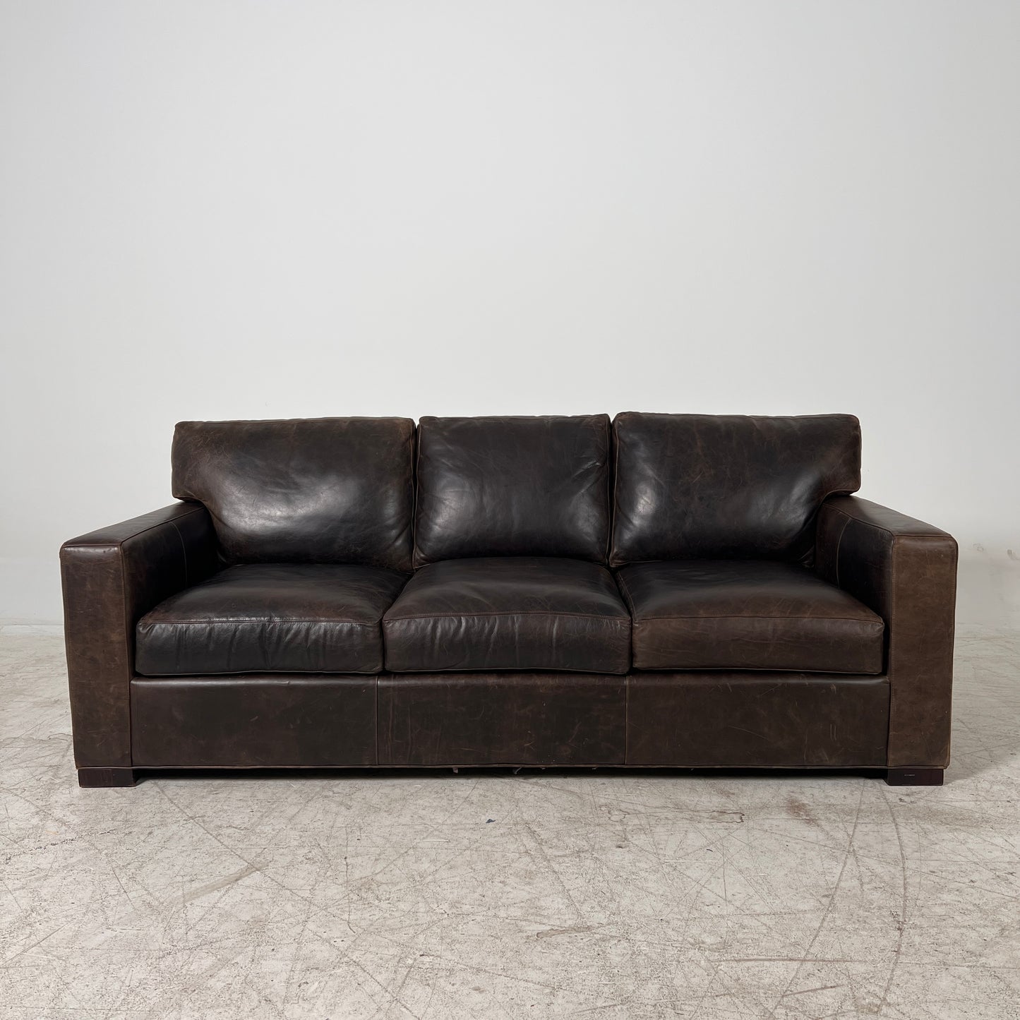 Crate & Barrel Axis Distressed leather Sofa. 3 seater couch. Delivery available