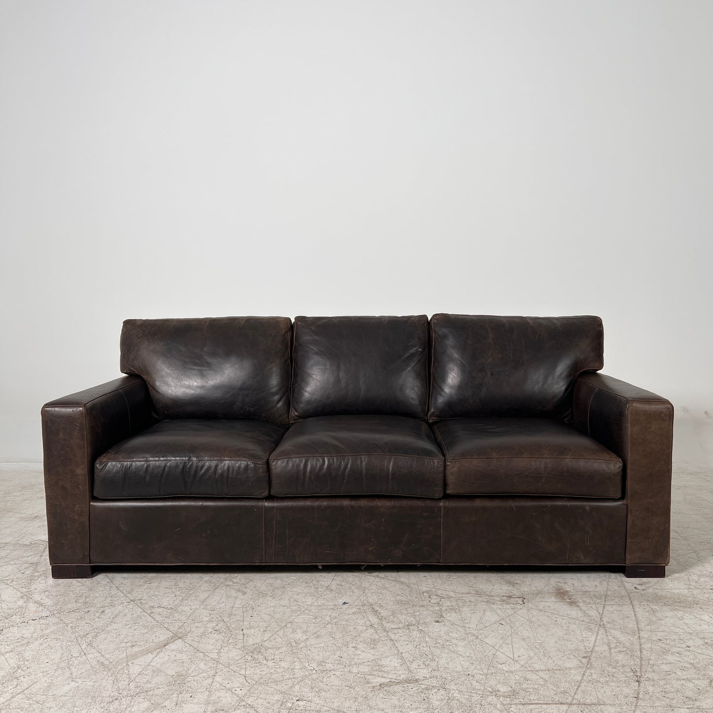 Crate & Barrel Axis Distressed leather Sofa. 3 seater couch. Delivery available