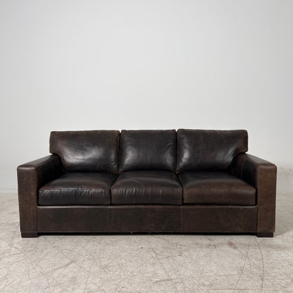 Crate & Barrel Axis Distressed leather Sofa. 3 seater couch. Delivery available
