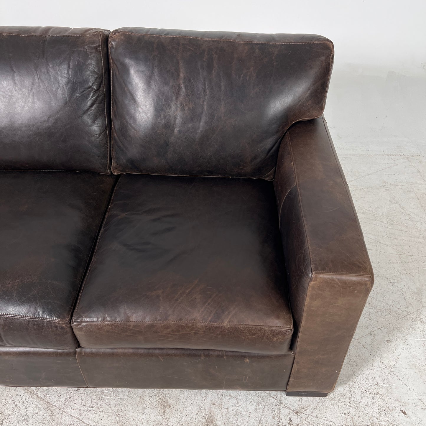 Crate & Barrel Axis Distressed leather Sofa. 3 seater couch. Delivery available