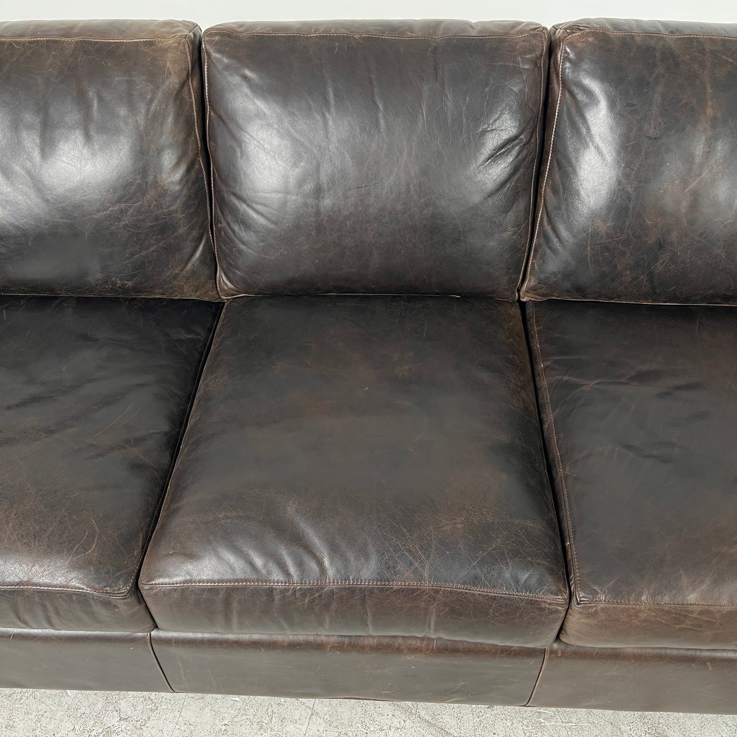 Crate & Barrel Axis Distressed leather Sofa. 3 seater couch. Delivery available
