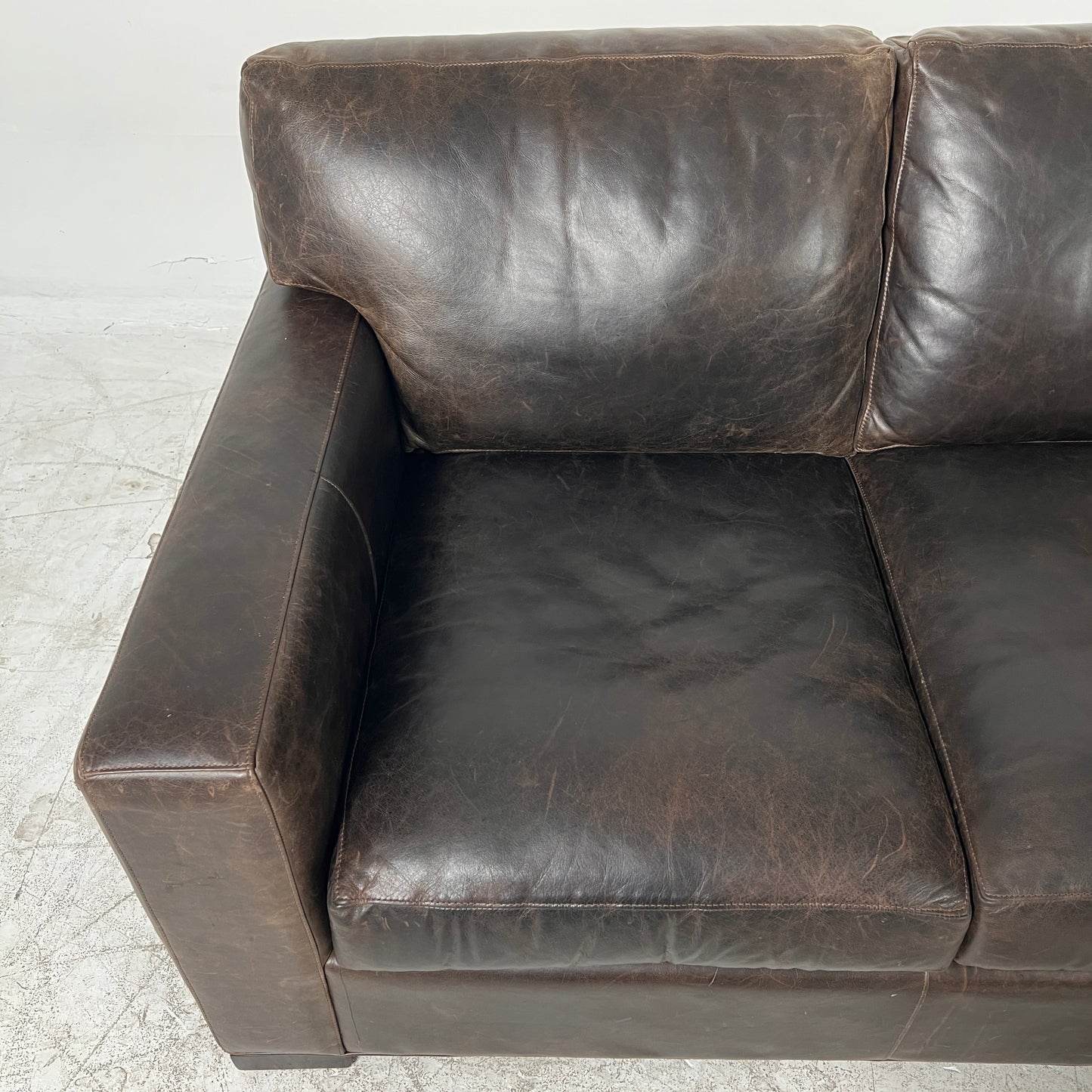 Crate & Barrel Axis Distressed leather Sofa. 3 seater couch. Delivery available