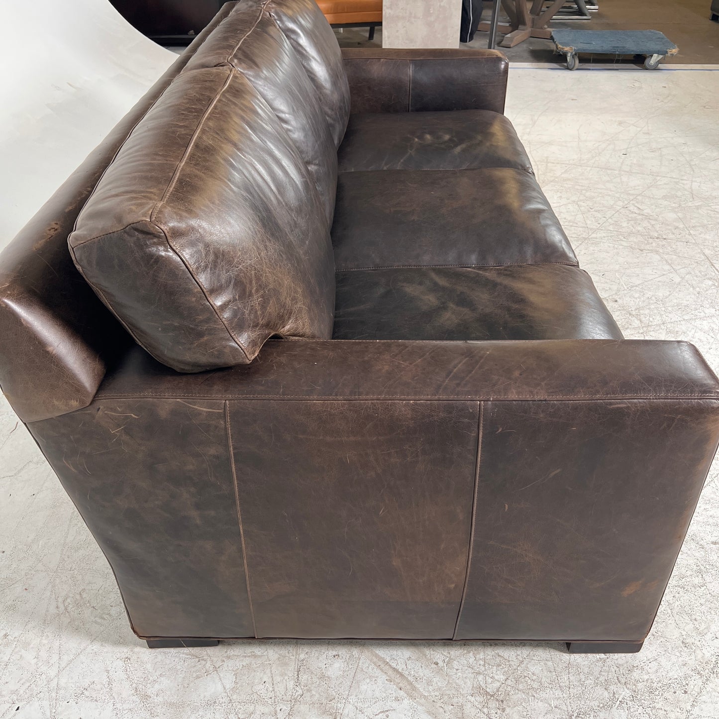 Crate & Barrel Axis Distressed leather Sofa. 3 seater couch. Delivery available