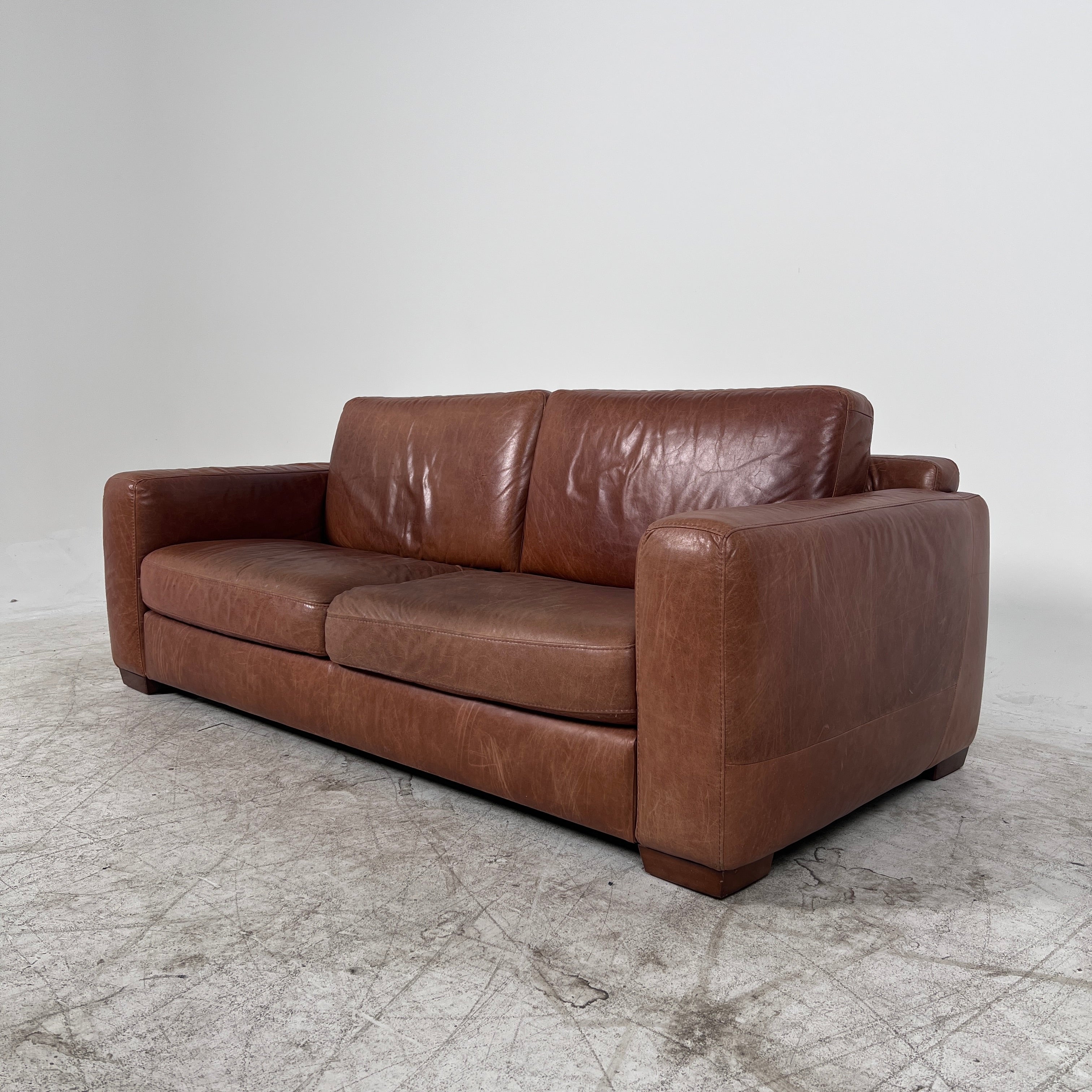 Urban Barn Leather Sofa couch. 3 seater loveseat. MCM. delivery available
