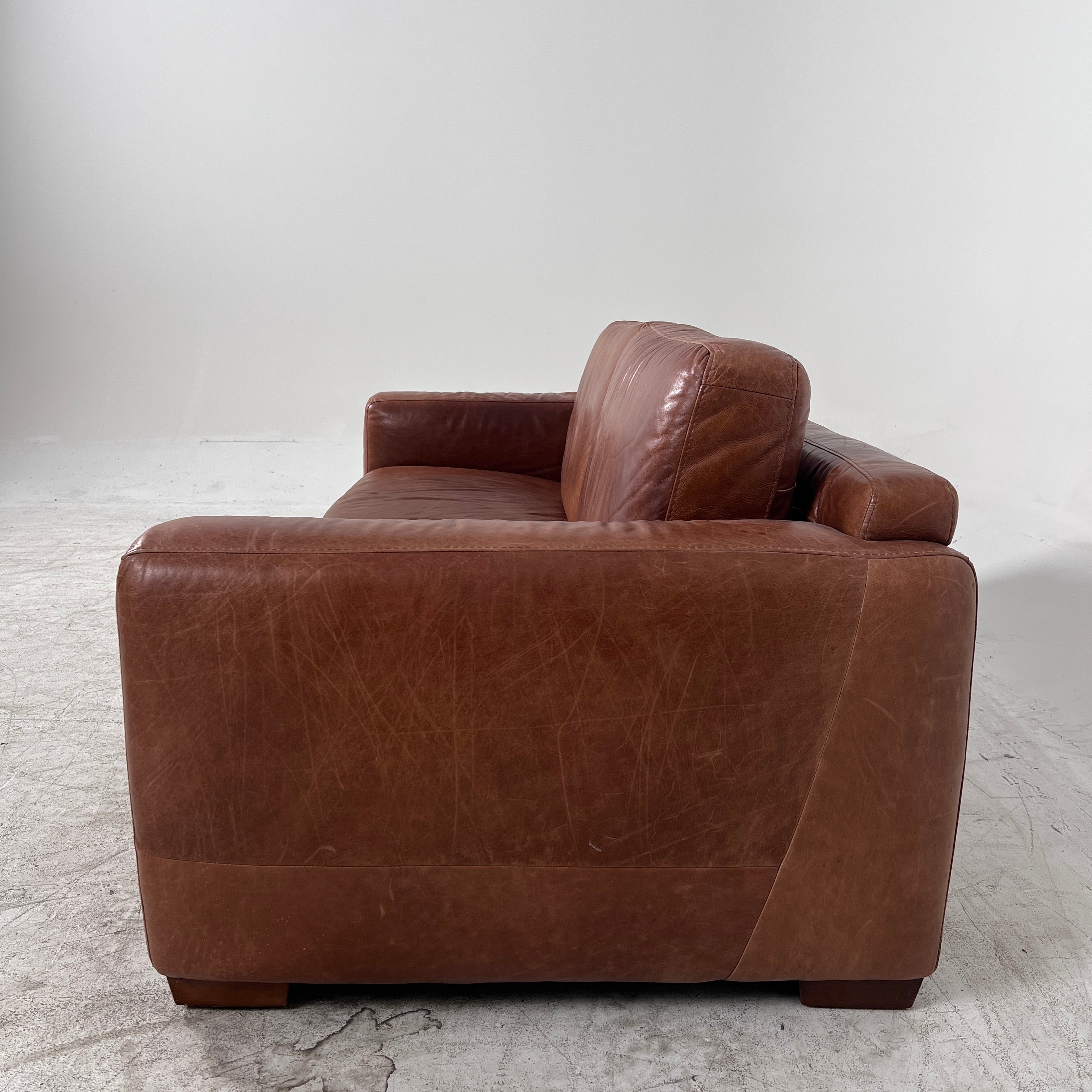 Urban Barn Leather Sofa couch. 3 seater loveseat. MCM. delivery available