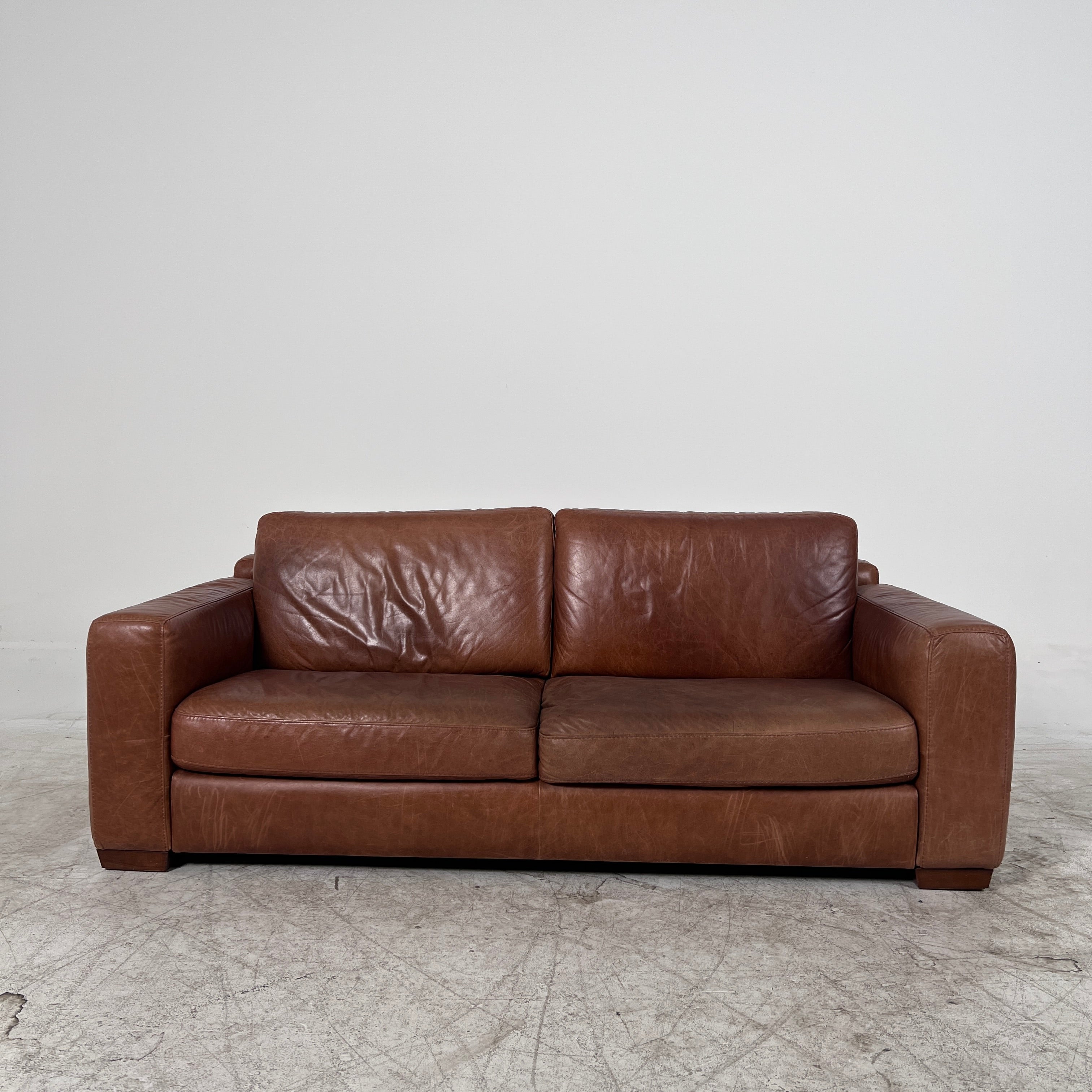 Urban Barn Leather Sofa couch. 3 seater loveseat. MCM. delivery available