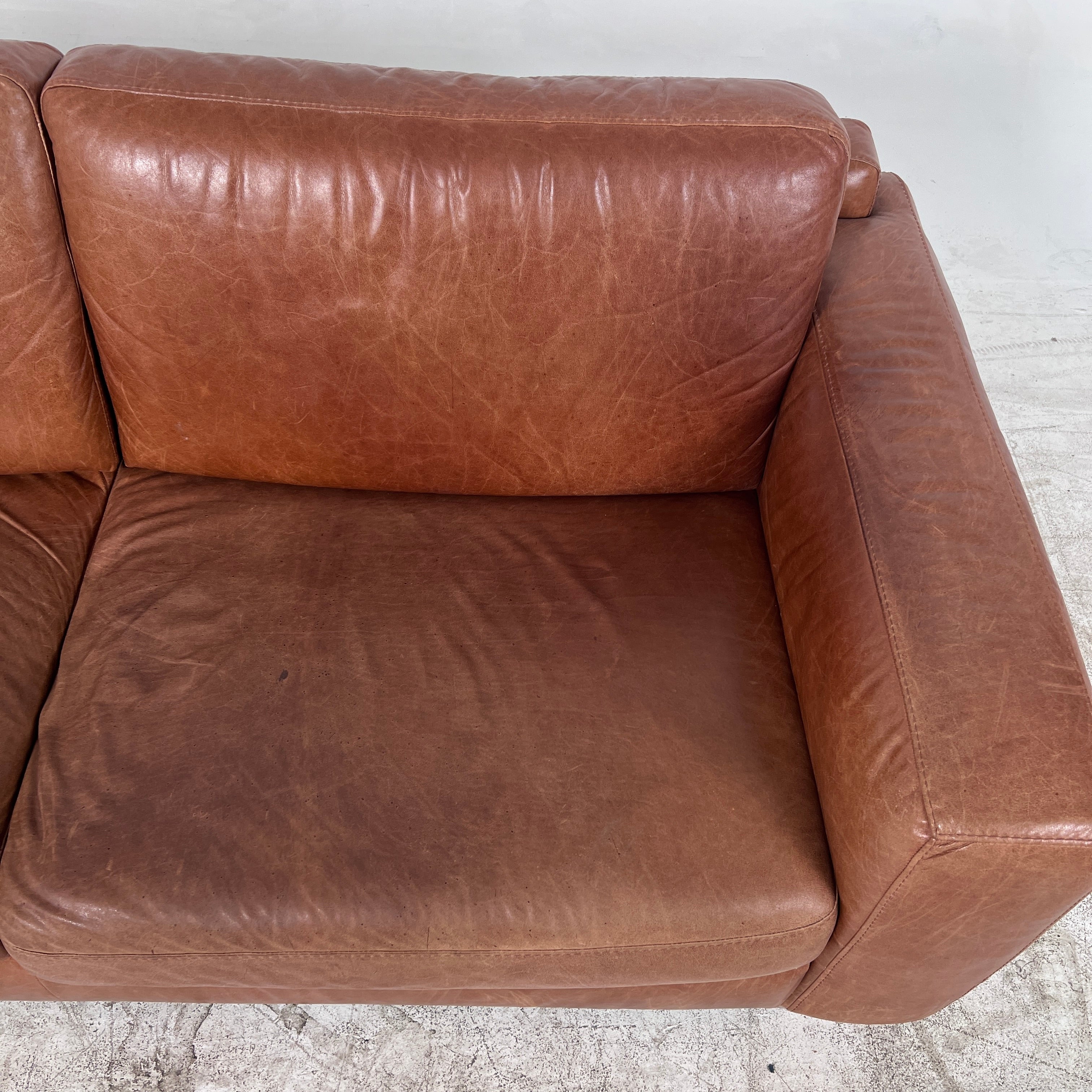 Urban Barn Leather Sofa couch. 3 seater loveseat. MCM. delivery available