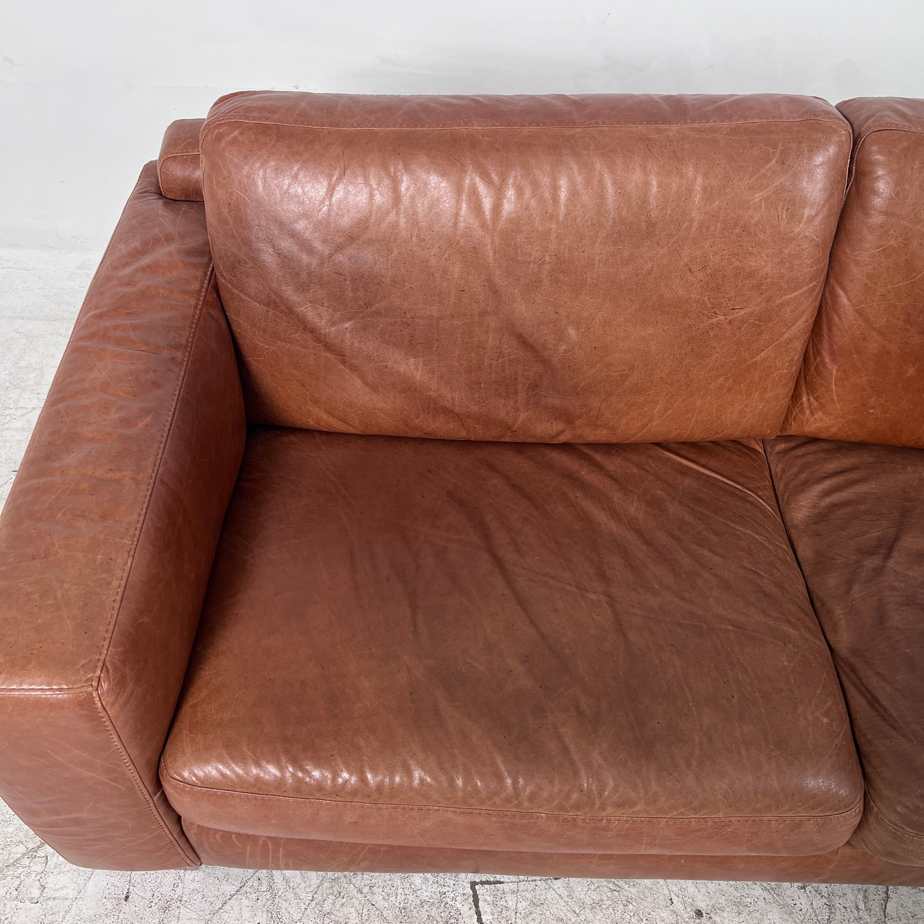 Urban Barn Leather Sofa couch. 3 seater loveseat. MCM. delivery available
